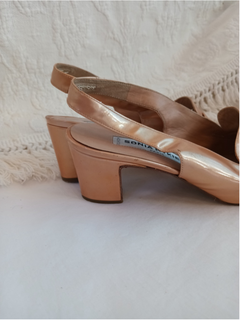 Vintage Sonia Rykiel Paris slingback loafers metallic peach gold champagne retro - Picture 6 of 13